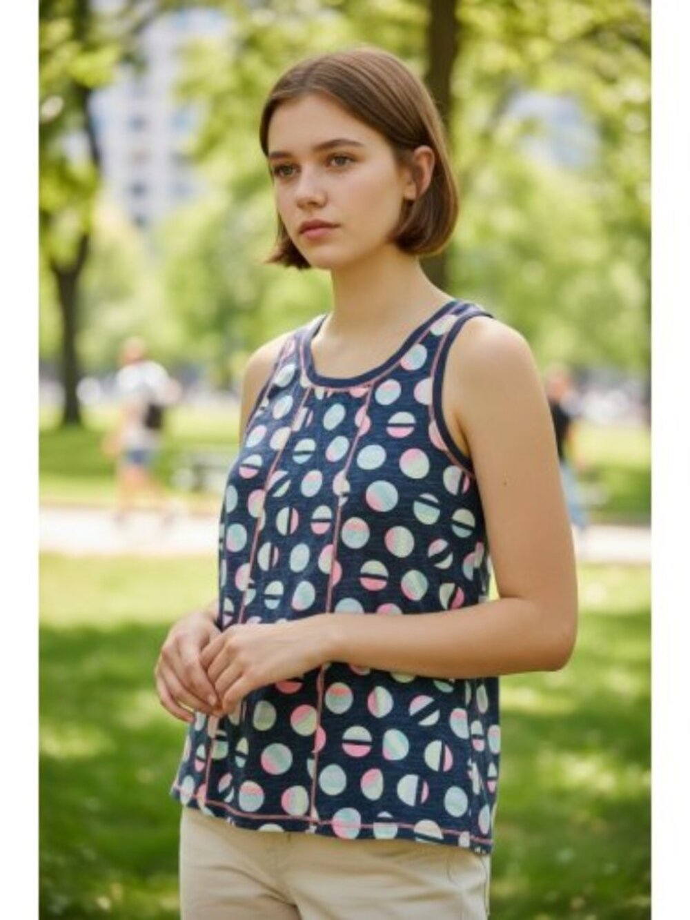 CAT & JACK Navy Blue Polka Dot Loose Fit Tank Top Top Girls Size 10-12